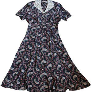 Vintage 1980s - Liz Claiborne - Lace Collar Paisley Midi -Belle France Style, 10